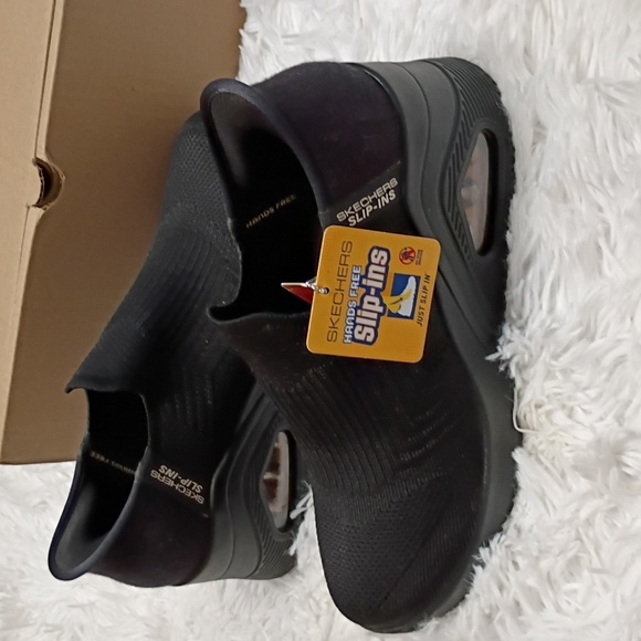 New Skechers Womens Uno Wedge - Kickin' Knit Hands Free Slip-ins Sneakers Black - Picture 3 of 16